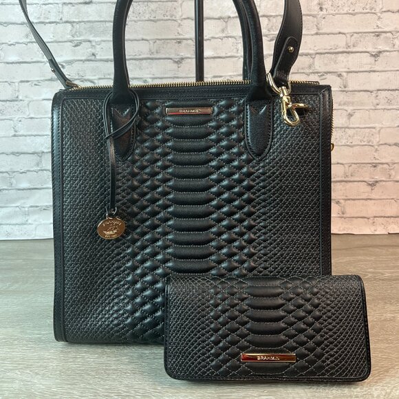 Brahmin Handbags - Brahmin Caroline Black Soft Leather Satchel with Matching Wallet Set
